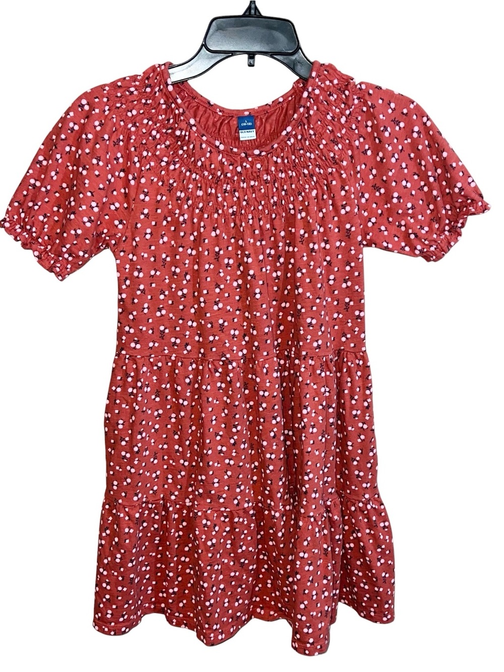 Old Navy Short Sleeve Floral Dress Girls Large 10/12 Burnt Orange Pink Blue